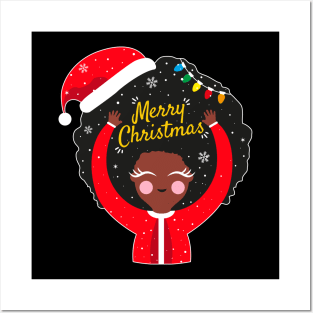 Black Cute Girl Santa Posters and Art